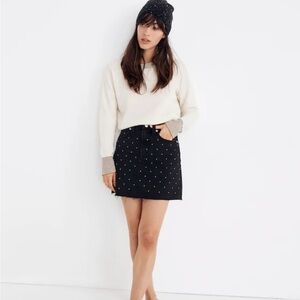 Madewell Rigid Denim A-Line Mini Skirt: Metallic Dots Edition, size 32